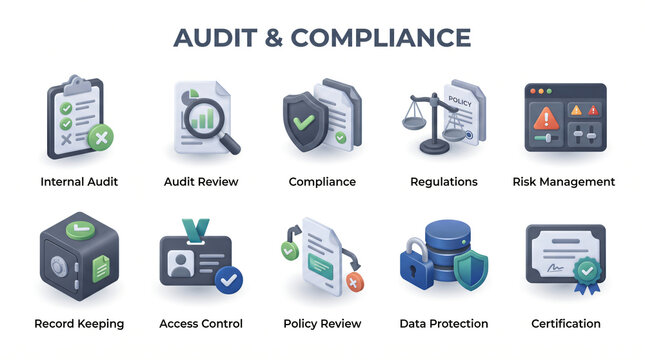 Audit and Compliance 3D Icon Set - Enterprise Governance
