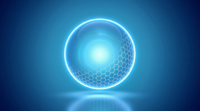 Blue glowing uv safety energy sphere hexagon pattern abstract design. uv safety ray. skincare skin shield, health dermatology prevention, care protection sunblock, ultraviolet sun summer