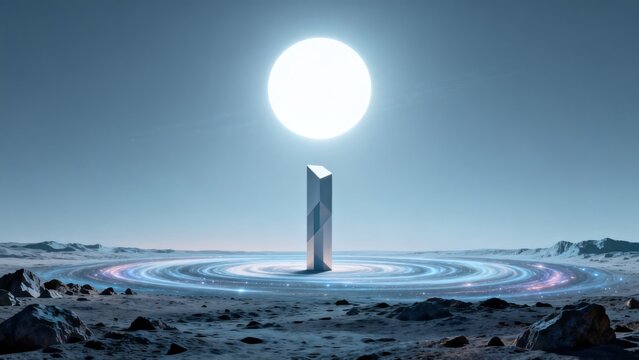 Monolith in alien landscape