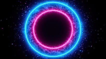 Obraz premium Neon circle with glowing particles