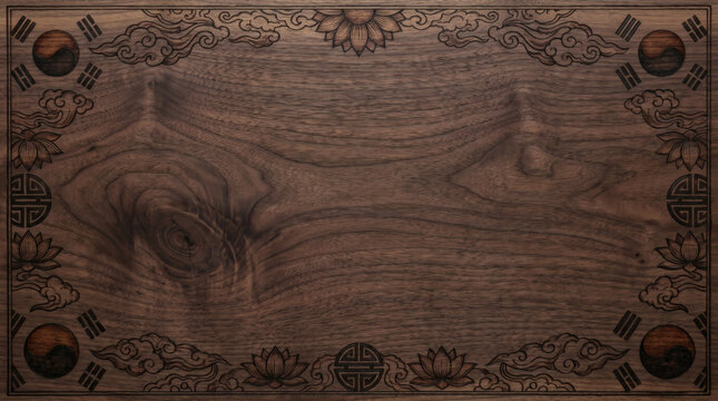 Traditional Korean Decorative Wooden Frame with Yin Yang and Trigram Motifs