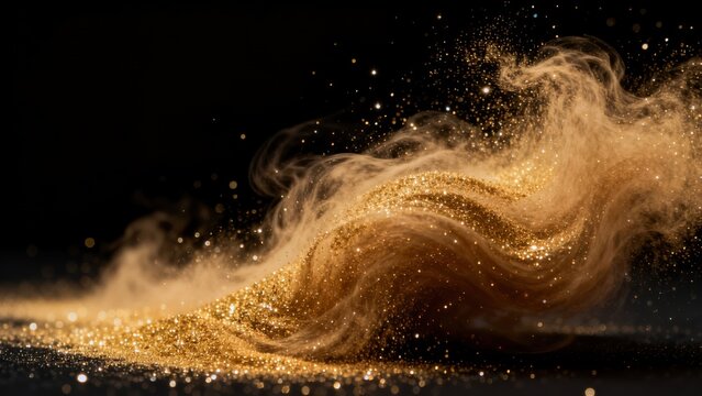 Golden glitter wave on dark background