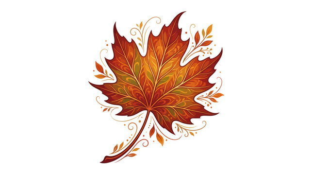 Ornate autumn maple leaf with decorative swirls and fall colors