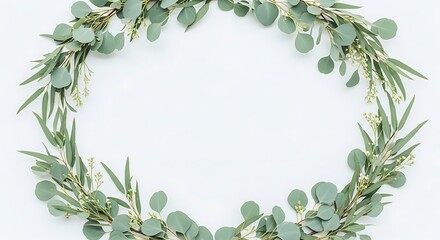 Fototapeta premium Elegant eucalyptus wreath on white background for wedding decor and design