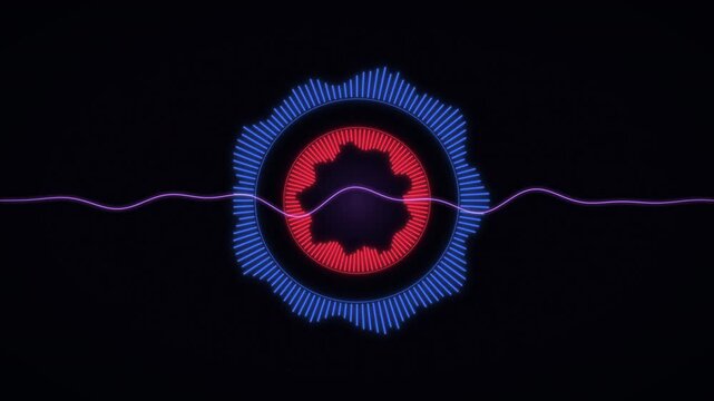 Dual Rotating Circular Equalizers Neon Red Blue Soundwave