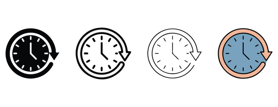 Time management icons featuring clocks with arrows symbolizing progress and scheduling tools for productivity and efficiency in business workflows