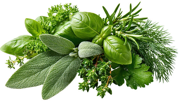 Fresh green herbs bundle with sage rosemary basil thyme