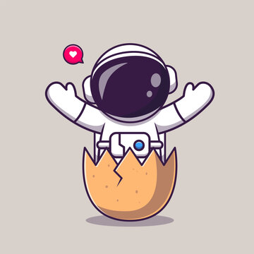 Cute Astronaut In Cracked Egg Cartoon 