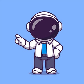 Cute Astronaut Pointing with Hand Cartoon