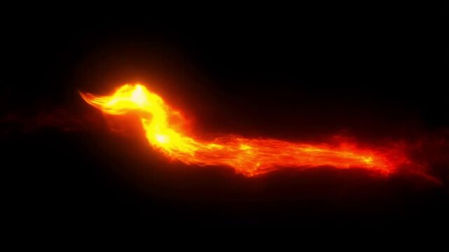 Fiery Serpent in the Darkness: An abstract representation of a mythical serpent composed entirely of vibrant flames, its glowing form undulating through the pitch-black void.
