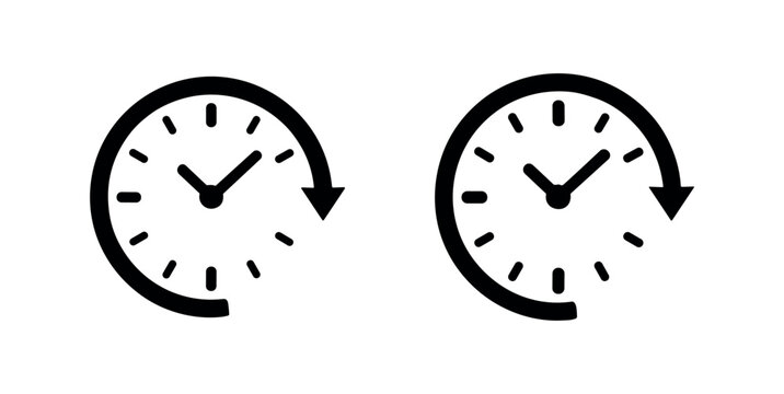 Clock icons with arrows indicating time passing or turnaround