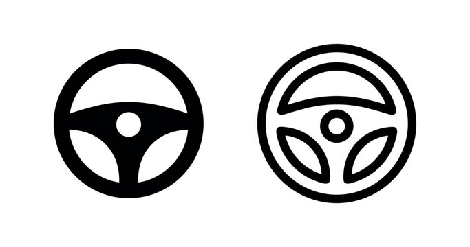Steering wheel icons, solid and outline, for car control and navigation.