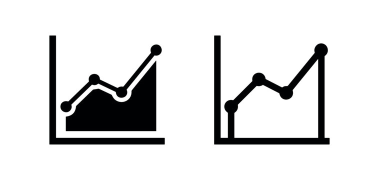 Graph and chart icons, solid and outline, for data analysis and trends.