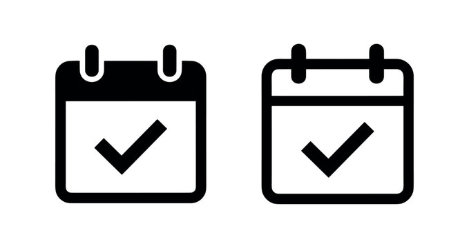Calendar icon with checkmark, schedule symbol