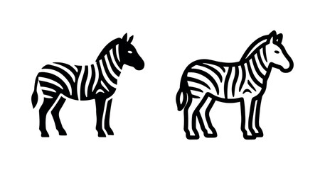 Obraz premium Zebra icons, black silhouette and outline, on white background