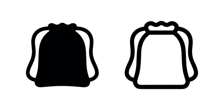Drawstring bag icon, pouch, silhouette and outline