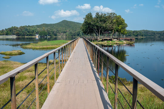 Pedestrian walkway for tourist in Mae Puem National Park in Phayao province of Thailand. Mae Puem National Park covers an area of 222,500 rai in Chiang Rai and Phayao Provinces.