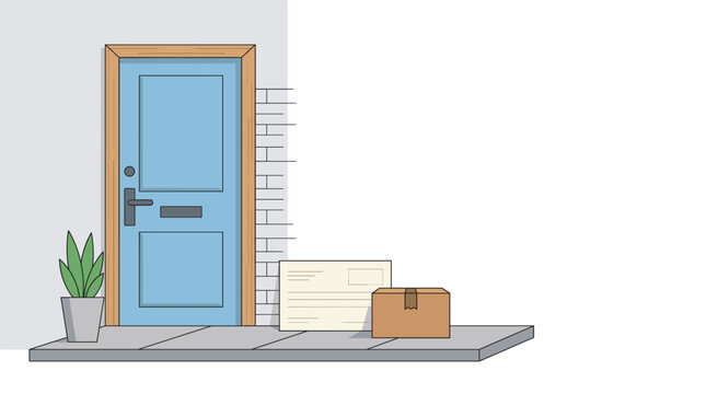 Delivery boxes and mail left at the front door of a house Vector