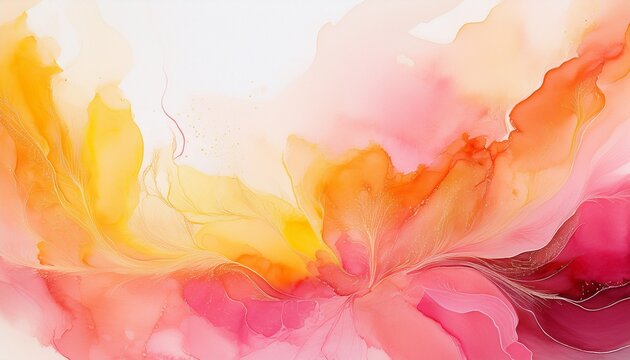 Texture Aquarelle Peinte A La Main Avec Un Melange Fluide De Teintes Rose Orange Et Jaune Sur Fond Blanc Pour Un Design Graphique Moderne