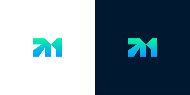 Modern abstract letter M monogram logo design template with green blue gradient