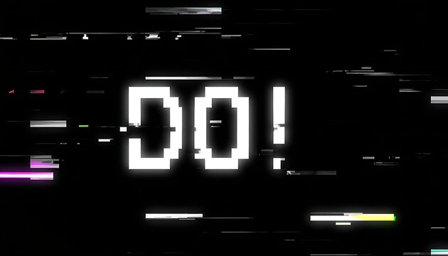 A black screen with white text and multicolored lines
