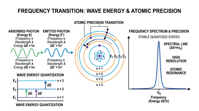 Atomic energy levels and photon transition physics diagram