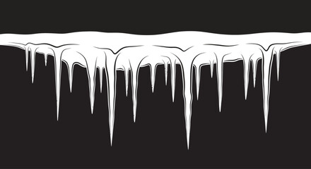 A row of sharp white icicles hanging from a snow covered ledge. © Joko santoso