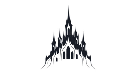Minimalist black silhouette of a gothic fantasy castle with sharp spires. © Joko santoso