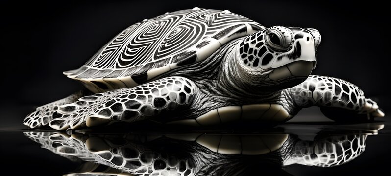 art of big island turtle a black and white high contrast full body. Generative AI
