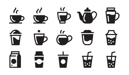 Obraz premium Set of 15 various hot and cold drink icons, a collection of beverage symbols.