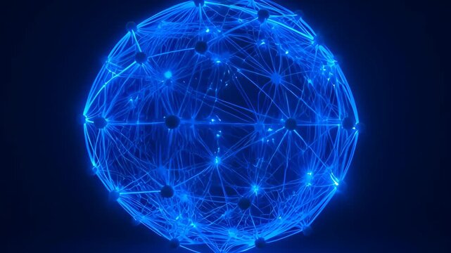 Digital blue spiral circle network sphere glowing abstract technology background with star line point and digital spiral circle sphere blue network glow abstract design focus
