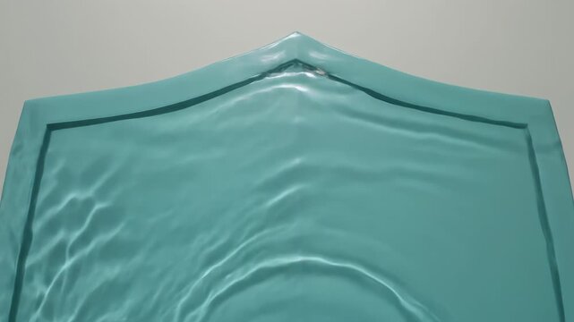 A tranquil close-up of a pale turquoise pool corner, where smooth plaster meets a narrow coping, and the water below glints softly. Ripples form concentric rings, catching light on the glossy surface