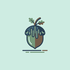 A stylized graphic illustration of a single brown forest acorn © Ridwan