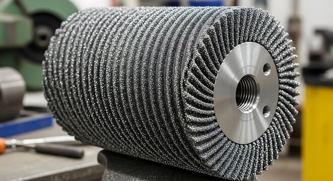 Industrial abrasive cylinder close up details for manufacturing applications