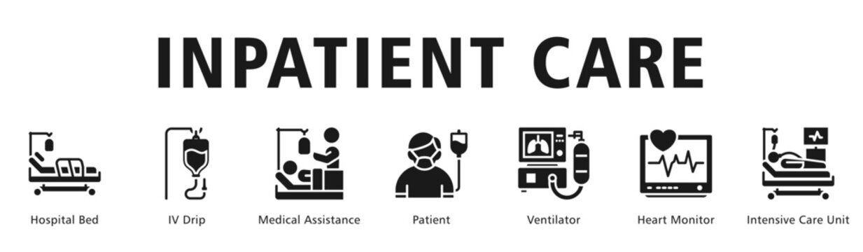 Inpatient Care web banner icon vector illustration representing hospital ward services and continuous patient monitoring.