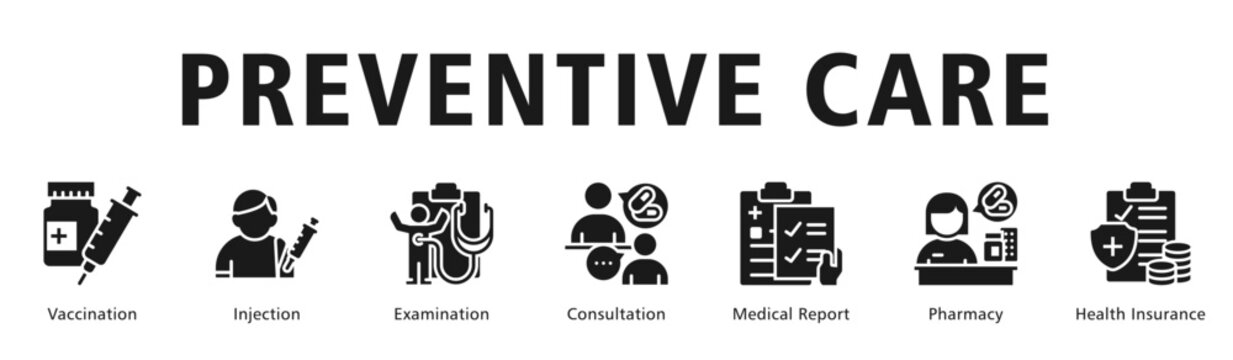 Preventive Care web banner icon vector illustration illustrating immunization and early health protection services.
