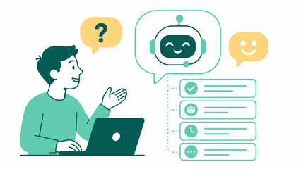 Fototapeta premium Person interacting with an artificial intelligence chatbot via laptop for digital customer service and automated online assistance support