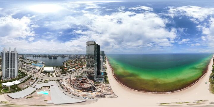 Mega skyscrapers Sunny Isles Beach aerial 360 VR 8k flyover