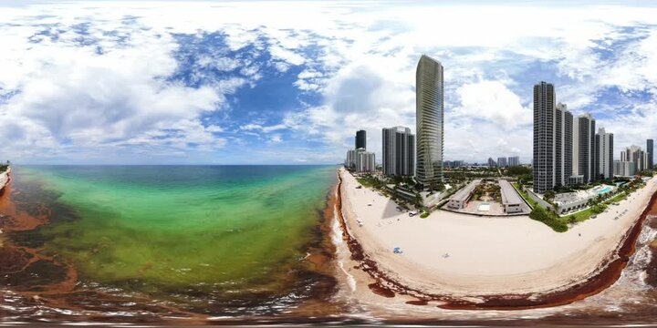 Miami sargassum overgrowth Summer 2026 aerial 360 vr footage