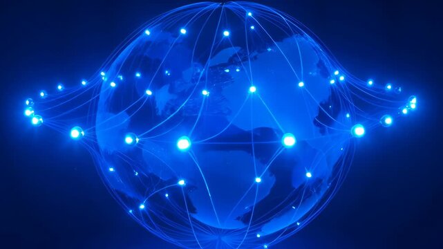 Digital globe spiral circle network connection blue world technology sphere futuristic data flow communication internet online abstract map global sphere connected light