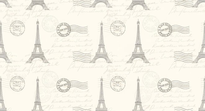 Vintage eiffel tower paris sketch pattern on textured paper background with landmark background architecture monument illustration seamless european wallpaper romantic monochrome creative