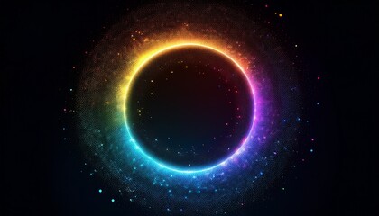 Naklejka premium Abstract Glowing Particle Circle With Spectrum Light Gradient On Black Background
