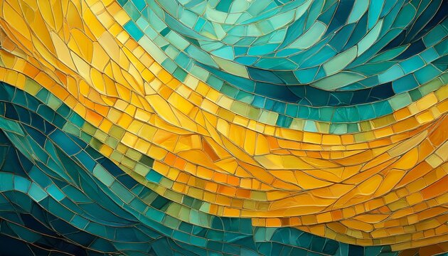 Mosaic Vibrant Yellow And Teal Background