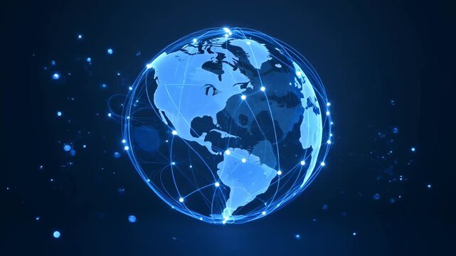 Digital globe blue earth network sphere world map global connection data network circle spiral digital connection worldwide earth map global communication technology future innovation data space