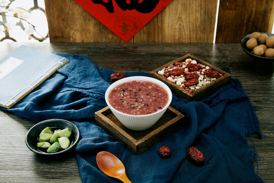 Traditional Chinese Laba Porridge with Mixed Grains and Red Dates
