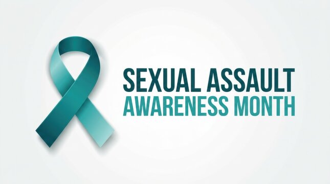 Teal ribbon for sexual assault awareness month on white background