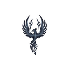 Naklejka premium A stylized dark phoenix bird illustration with wings spread wide.