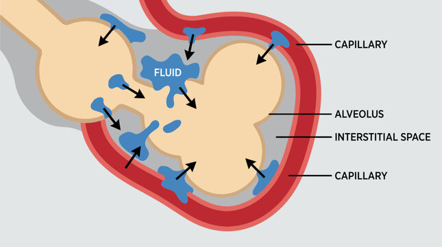 Pulmonary Edema Fluid Leaking into Alveolar and Interstitial Space