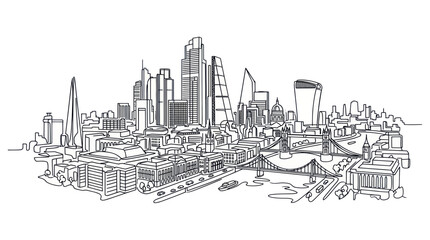 Fototapeta premium London city skyline and tower bridge in continuous line drawing