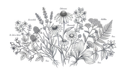 Botanical medicinal herb collection with echinacea and lavender © linggo